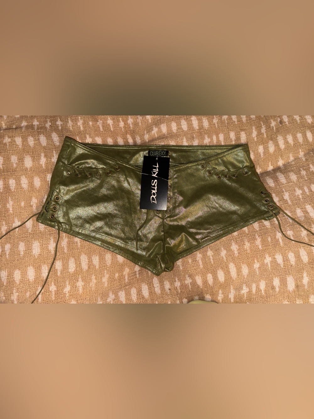 Dolls Kill Metallic Olive Lace-Up Bike Shorts